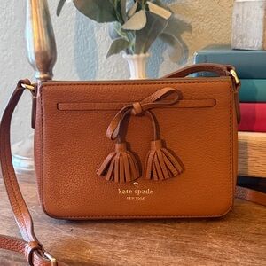 Kate Spade Brown Pebbled Leather Tassel Crossbody Bag